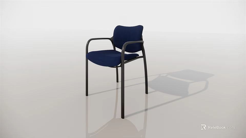 Blue Armchair with Black Metal Arms Modern Design Upholstered Fabric Seat and Reflective Floor 3d model 