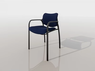 Blue Armchair with Black Metal Arms Modern Design Upholstered Fabric Seat and Reflective Floor 3d model