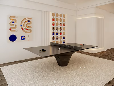 Modern Interior With Table Tennis Table And Circular Wall Patterns 3d model