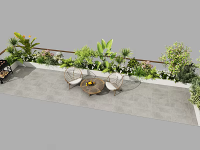Roof Garden Design With Lush Green Plants Outdoor Seating And Stone Floor 3d model