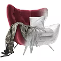 Elegant Red Velvet Ottoman Set Featuring Black Legs White Pillow And Blanket