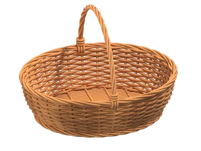 Light Brown Handwoven Wicker Storage Basket With Handle For Daily Use 3d model