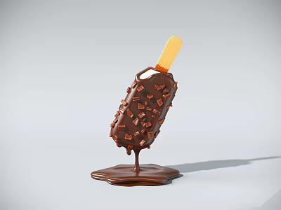 Delicious Chocolate Coated Popsicle With Chunks And Dripping Melting Chocolate Wooden Stick 3d model