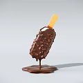 Delicious Chocolate Coated Popsicle With Chunks And Dripping Melting Chocolate Wooden Stick