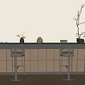 Modern Tea Table And Chairs With Long Design Metal Frames And Decorative Branches