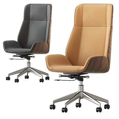 Modern Leather Office Chair In Black And Brown With Metal Base And Rolling Wheels 3d model