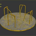 Circular Metal Playground Equipment With Grated Surface And Yellow Curved Bars