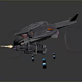 Sleek Futuristic Blue Geometric Drone Model With Red Glowing Thrusters Front Cannon And Yellow Beam