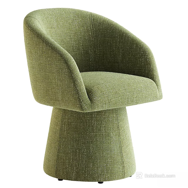 Green Fabric Accent Chair with Curved Backrest and Armrests on Cylindrical Base Comfortable Design 3d model 