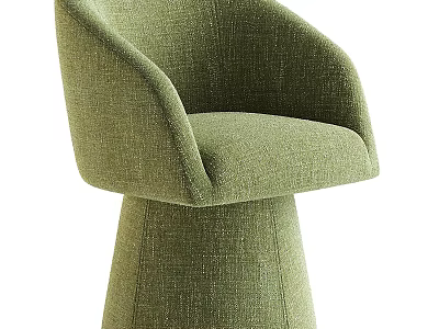 Green Fabric Accent Chair with Curved Backrest and Armrests on Cylindrical Base Comfortable Design 3d model