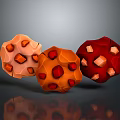 Casual 3 Piece Sofa Set Featuring Orange Red Tones Shiny Fabric And Square Decor Buttons