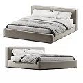 Modern Gray Double Bed With Headboard Mattress Pillows And Bedding 3d model