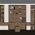 Modern Study Room Interior With Wooden Bookshelves Writing Desk And Decorative Items