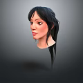 3D Model of Game Film Female Character with Long Black Hair Ponytail Side Profile