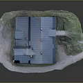 Rural Building Model With Blue Roof Yellow Walls Grass Path And Chimneys