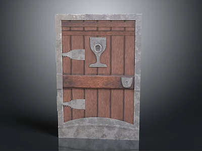 Traditional Wooden Swing Door With Metal Frame And Wine Glass Shaped Ornaments 3d model