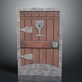 Traditional Wooden Swing Door With Metal Frame And Wine Glass Shaped Ornaments