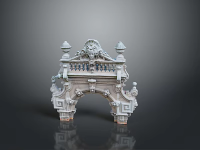 Classical Stone Arch Scenery With Intricate Carvings Lion Head And Railing Details 3d model