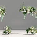 Elegant Floral Display With Hanging Tabletop Arrangements Greenery And White Flowers