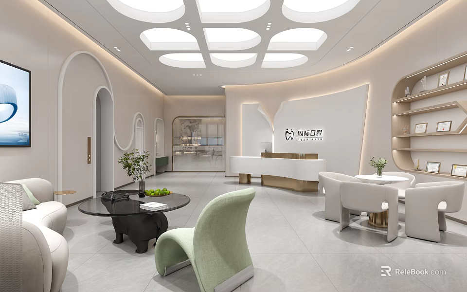 Modern Light Luxury Beauty And Hair Salon Reception Lobby With Elegant Comfortable Warm Waiting Space 3d model 