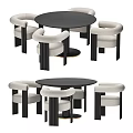 Modern Round Dining Table Set With Light Upholstered Chairs And Black Top