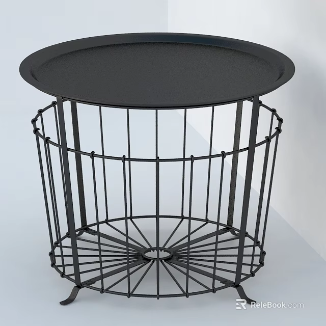 Stylish Black Round Coffee Table With Metal Grid Frame And Modern Design 3d model 