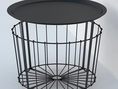 Stylish Black Round Coffee Table With Metal Grid Frame And Modern Design 3d model