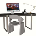Modern Home Office Desk With Computer Monitor Lamp Books And Chair