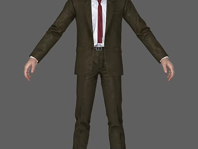 Man in Brown Suit Full Body With White Shirt Red Tie Belt on Gray Background 3d model