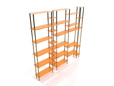 Modern Multi Tiered Shelving Unit With Orange Shelves And Black Frames For Home Storage 3d model