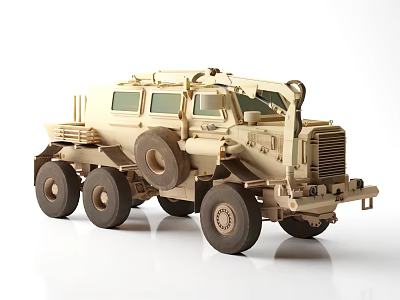 6x6 Sand Colored Tactical Armored Functional Vehicle with Small Windows and Roof Gear 3d model