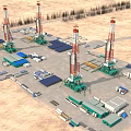 Industrial Equipment At Oil Field Drilling Site With Rigs Trucks And Facilities