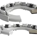 Light Gray Curved Sectional Sofa With Multiple Pillows And Ottoman For Living Room 3d model