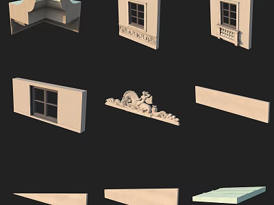 Various Decorative Plaster Moldings Including Window Frames and Ornate Wall Trims for Interior Design 3d model