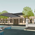 European Architecture Exterior With Classical Columns Stone Facade Pools And Trees 3d model