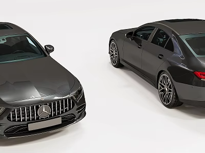 Black Mercedes Sedan Cars Front And Side View With Modern Sporty Design 3d model