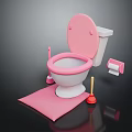 Pink Toilet Living Supplies With Seat Brush Paper Roll And Floor Mat