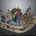 Colorful Russian Style Architectural Model with Multiple Domes Spires and Detailed Structures
