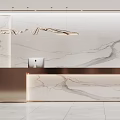 Modern Front Desk Reception Area With Marble Counter Lighting And Green Plant Decor
