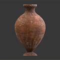 Green Plants In Brown Textured Ceramic Vase With Base And Gray Background