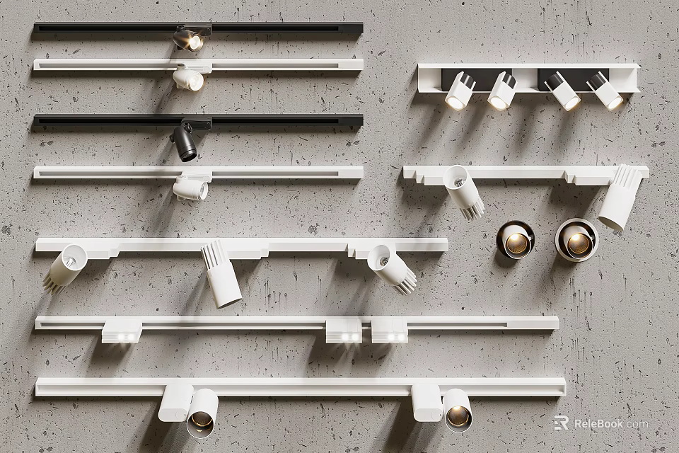 Modern Track Mounted Downlights And Spotlights In White Black Various Adjustable Styles 3d model 