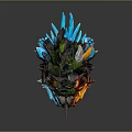 Ornate Fantasy Helmet Design With Fiery Flames Colored Gems And Spiked Details