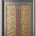 Double Doors With Dark Wood Finish And Intricate Golden Carvings Traditional Design