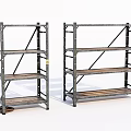 Two Industrial Metal Frame Storage Shelves With Four Tier Wooden Shelves For Home Storage