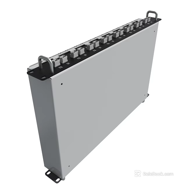 Industrial Gray Metal Enclosure With Multiple Terminal Ports And Handle 3d model 
