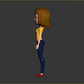 3D Cartoon Girl Character Wearing Yellow T-shirt Blue Jeans Red Glasses And Red Shoes