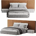 Modern Double Bed With Brown Headboard Gray Bedding And Bedside Table 3d model