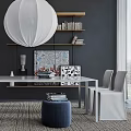 Modern leisure table and chair study bookcase chandelier combination 3d model