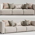 Stylish Modern Beige Upholstered Sectional Sofa With Multiple Decorative Pillows 3d model