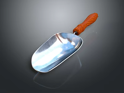 Shiny Metal Scoop Daily Life Product With Wooden Textured Handle And Smooth Surface 3d model